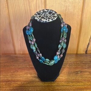 Green and Blue Multi-Strand Necklace with Layered Design